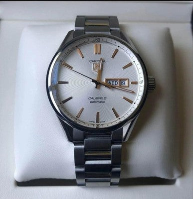 TAG HEUER CARRERA CALIBRE 5 AUTOMATIC WATCH WAR201D-1 WHITE DIAL SS/SS WITH BOX