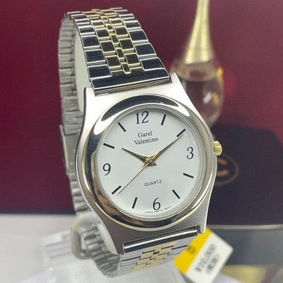 GAREL VALENTINO QZ MEN'S WRISTWATCH ROUND FACE VINTAGE STAINLESS STEEL STRAP