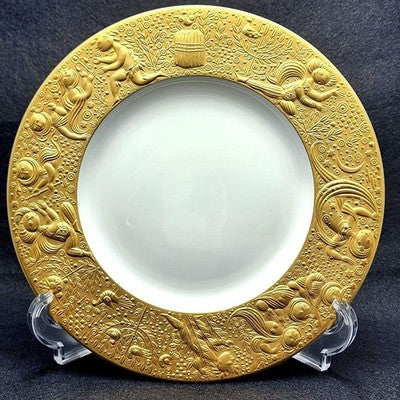 ROSENTHAL MAGIC FLUTE GOLD PLATE 22CM SET OF 6 PORCELAIN DINNER PLATES NEAR MINT