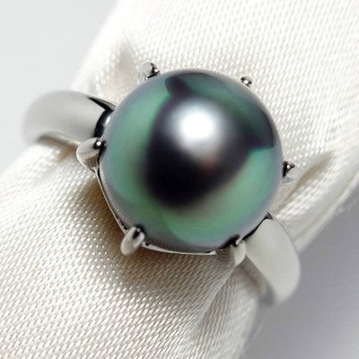 TASAKI PEARL SOUTH SEA BLACK PEARL 9.7MM PT900 RING APPROXIMATELY 10.5 SIZE