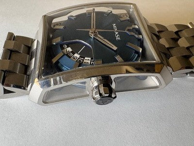 MINASE FIVE WINDOWS VM03-M03S BLUE DIAL AUTOMATIC MEN'S WATCH SS JAPAN 38MM