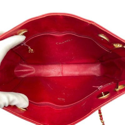 CHANEL MATELASSE LAMBSKIN CHAIN SHOULDER TOTE BAG RED QUILTED LEATHER COCO MARK