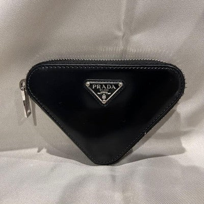 PRADA CHAIN WALLET POUCH MINI WALLET BLACK LEATHER NEAR MINT