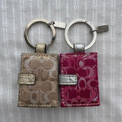 COACH SIGNATURE PHOTO BOOK KEYCHAIN SET OF 2 GOLD PINK CHARM Y2K VINTAGE