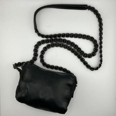 PRADA BLACK NAPPA LEATHER CHAIN MINI SHOULDER BAG LOGO EMBOSSED AUTHENTIC