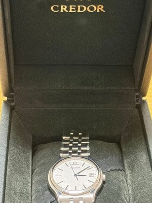 SEIKO CREDOR GCAZ057 8J86-7A00 QUARTZ DRESS WATCH BLUE HANDS WHITE DIAL MEN'S