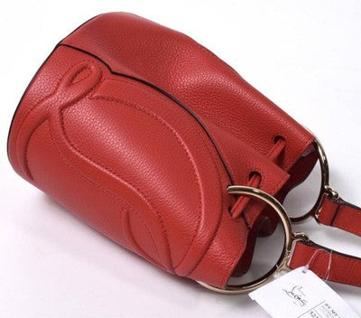 CHRISTIAN LOUBOUTIN BY MY SIDE LEATHER BUCKET BAG RED WITH STORAGE BAG