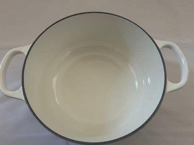 LE CREUSET COCOTTE RONDE PETAL 20CM SHINY WHITE DUTCH OVEN UNUSED ENAMELED POT