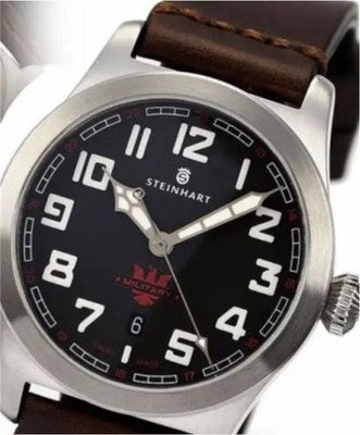 STEINHART MILITARY 42 AUTOMATIC WATCH ETA 2824-2 BLACK DIAL 42MM BROWN STRAP