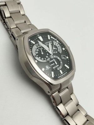 CITIZEN ATTESA E600-T006361 RADIO CONTROLLED SOLAR TITANIUM TONNEAU WATCH BLACK