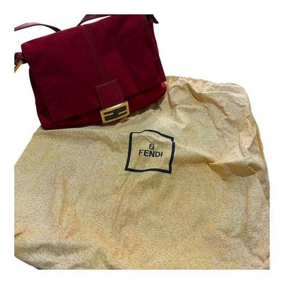 FENDI MAMMA BUCKET SHOULDER BAG RED SUEDE LEATHER HANDBAG WITH DUST BAG