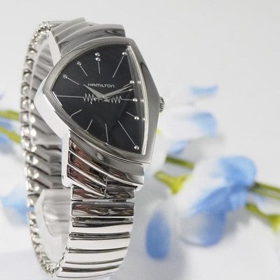 HAMILTON VENTURA H915 QUARTZ BLACK DIAL STAINLESS STEEL MEN'S WATCH USED