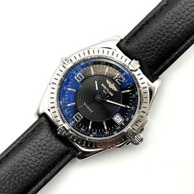 BREITLING WINGS A10050 AUTOMATIC WATCH BLACK DIAL STAINLESS STEEL MENS 38MM