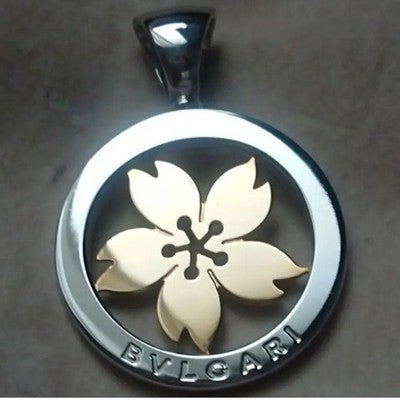 BVLGARI TONDO SAKURA NECKLACE K18YG 750 SS STEEL PENDANT TOP WITH LEATHER BOX