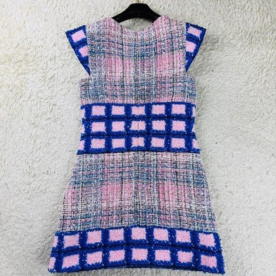 CHANEL 2018 TWEED DRESS COCO MARK LOGO HARDWARE FRENCH SLEEVE MULTI-COLOR