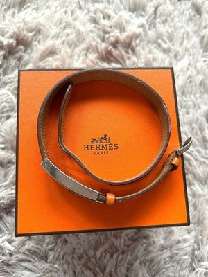 HERMES KELLY II DOUBLE TOUR KT1.210 ORANGE LEATHER WOMEN'S WATCH SILVER HARDWARE