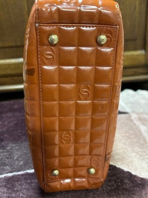 CHANEL CHOCOLATE BAR PATENT LEATHER TOTE BAG COCO MARK BROWN AUTHENTIC