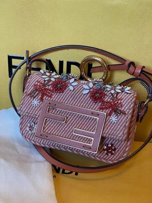 FENDI NANO BAGUETTE MICRO BUCKET BEADED DENIM CHARM ORANGE 2WAY BAG JAPAN