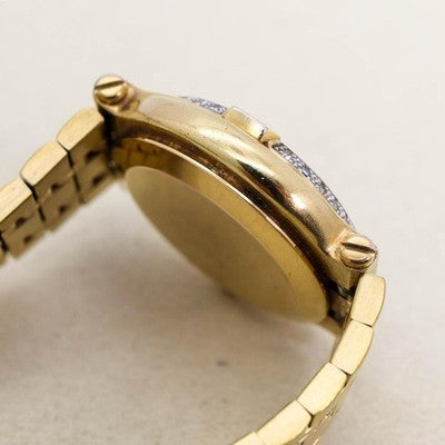 GUCCI 9200L DIAMOND BEZEL 11P DIAMONDS QUARTZ GOLD BLACK WATCH 3242