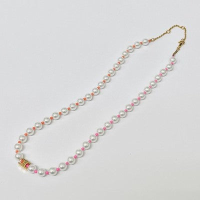 CELINE TRIOMPHE PEARL NECKLACE BRASS RESIN PEARL W/ BOX CASE AUTHENTIC BEAUTY