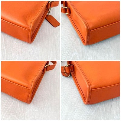 COACH VINTAGE GEOMETRIC TURNLOCK HAND BAG ORANGE LEATHER RARE USA MADE OLD COACH