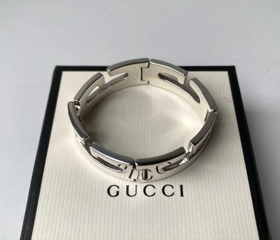 GUCCI G LOGO ROUND G SILVER WIDE BANGLE BRACELET AG925