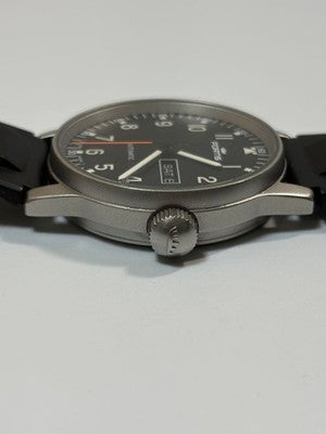 FORTIS FLIEGER 595221581 AUTOMATIC MENS WATCH BLACK DIAL DAY DATE MINT CONDITION