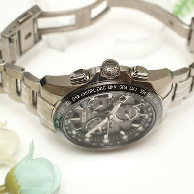 SEIKO ASTRON SBXB003 GPS SOLAR CHRONOGRAPH TITANIUM BLACK DUAL TIME WATCH