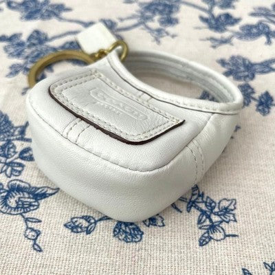 COACH OLD COACH MINI HOBO WHITE LEATHER BAG KEY RING CHARM VINTAGE 80S 90S