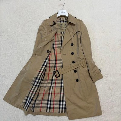 BURBERRY THE CHELSEA TRENCH COAT JACKET BLOUSON WOMEN SIZE US 2 NOVA PLAID BEIGE