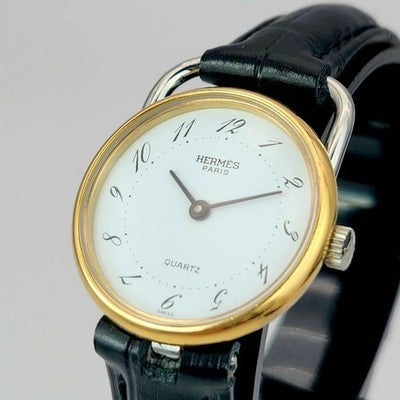 HERMES ARCEAU WOMEN'S QUARTZ WATCH WHITE DIAL GOLD & SILVER LUXURY