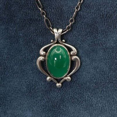 GEORG JENSEN 2019 GREEN AGATE STERLING SILVER NECKLACE 25-857 WITH BOX