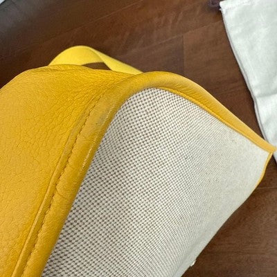 HERMES EVELYNE PM SHOULDER BAG YELLOW CANVAS & LEATHER COMBINATION, USED
