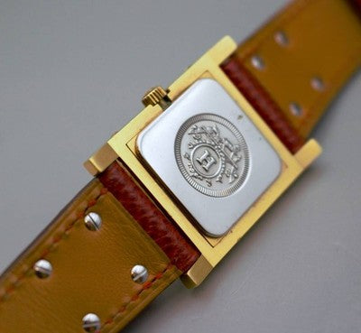 HERMES MEDOR ME1.201 GOLD PLATE CASE WHITE QZ WOMEN'S WATCH WITH BOX