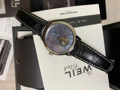 RAYMOND WEIL 2227 AUTOMATIC OPEN HEART WATCH MOP DIAL BOX PAPERS SWISS