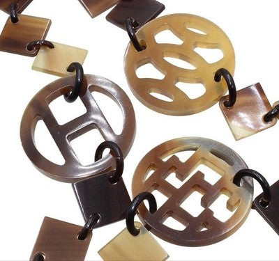 HERMES DIVA BUFFALO HORN LONG NECKLACE BROWN APPROX 78CM