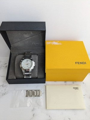 FENDI HIGH SPEED 4700G QUARTZ WHITE DIAL DATE STAINLESS STEEL MENS WATCH W/ BOX