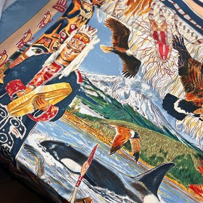 HERMES SCARF TSITSIKA BY KERMIT OLIVER 90 CM BROWN CARRE NATIVE KACHINA SILK
