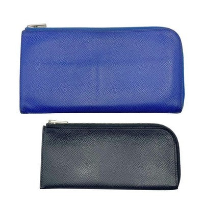 HERMES REMIX COMBINE L ZIP LONG WALLET POUCH BLUE EXCELLENT STAMP D JAPAN