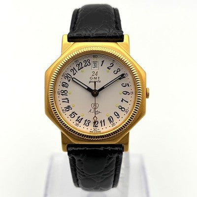 ISHIHARA 18KGP GMT QUARTZ MEN'S WRISTWATCH 24-HOUR CALENDAR JAPAN MADE