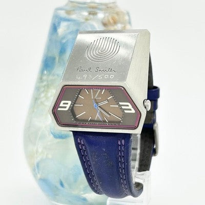 PAUL SMITH CHRONOGRAPH 5930-H16293 QUARTZ PURPLE SILVER DIAL MEN'S LEATHER WATCH