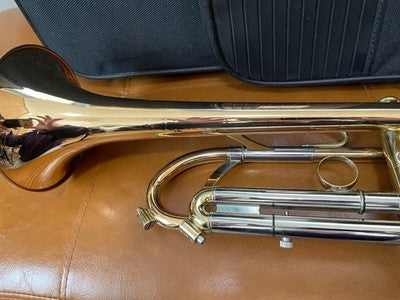 JUPITER JTR-812R BB TRUMPET GOLD BRASS BELL, ML BORE, USED W/ ORIGINAL CASE