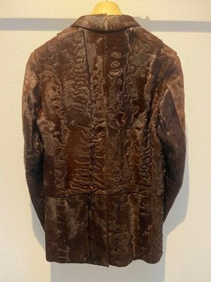 GUCCI TOM FORD FUR COWHIDE LEATHER SINGLE JACKET BROWN SIZE 48 RARE AUTHENTIC