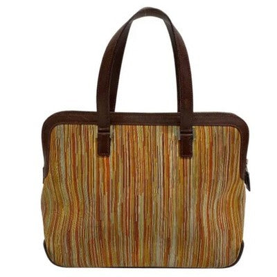 HERMÈS VIBRATO ESCAPADE LEATHER STRIPE ZIPPER HANDBAG ORANGE BEIGE TOTE
