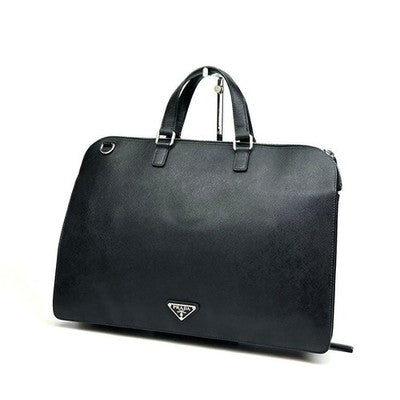 PRADA SAFFIANO LEATHER BUSINESS BAG BLACK TRIANGLE LOGO BRIEFCASE A4