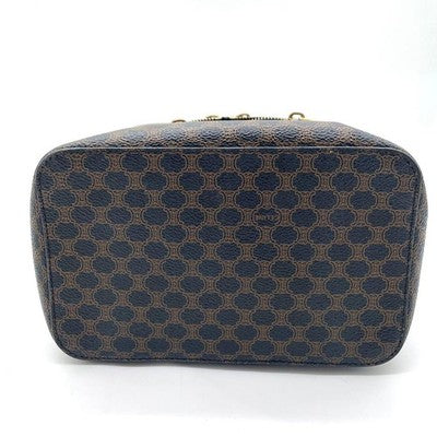CELINE TRIOMPHE MACADAM PVC HANDBAG BLACK BROWN TOP HANDLE BAG VINTAGE JAPAN