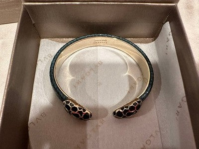 BVLGARI SERPENTI FOREVER BANGLE METALLIC KARUNG LEATHER BRACELET BOX GOLD JPN