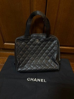 CHANEL MATELASSÉ CAVIAR LEATHER HANDBAG BLACK A4 COMPATIBLE AUTHENTIC