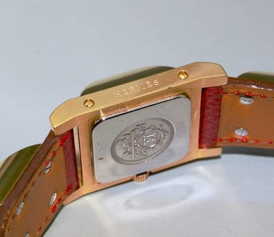 HERMES MEDOR ME1.201 GOLD PLATE CASE WHITE QZ WOMEN'S WATCH WITH BOX