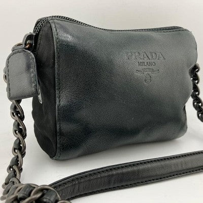 PRADA BLACK NAPPA LEATHER CHAIN MINI SHOULDER BAG LOGO EMBOSSED AUTHENTIC